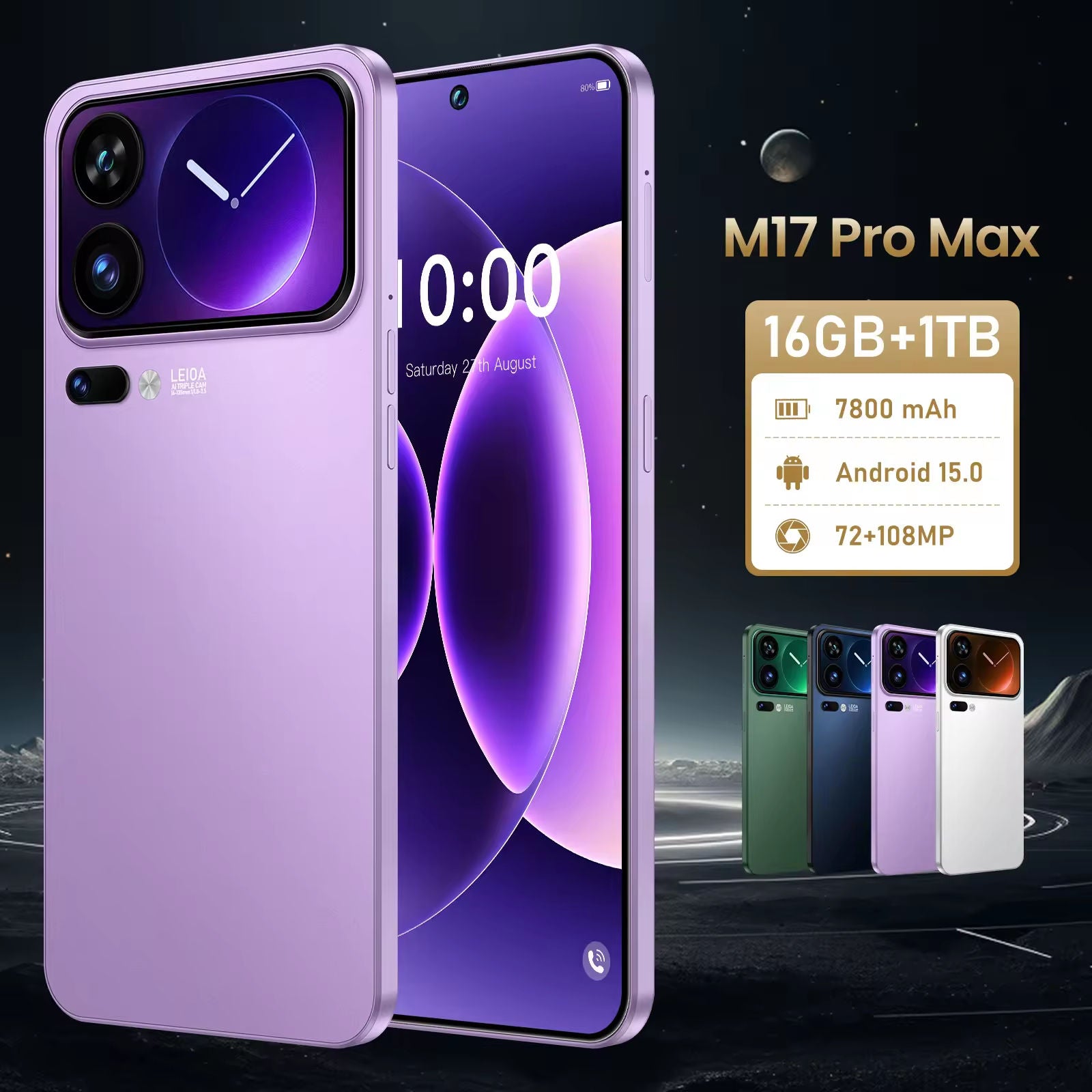 M17 Pro Max Android 15 16+1TB 108MP 3G 4G 5G Smartphone HDScreen Battery Long Life