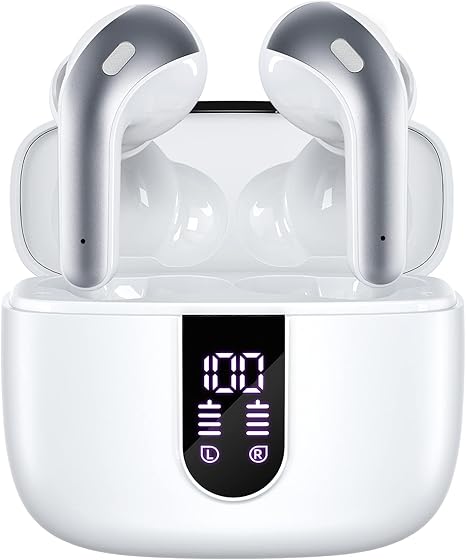 Bluetooth Headphones True Wireless Earbuds 60H Playback LED Power Display Earphones with Wireless Charging Case IPX5 Waterproof in-Ear Ear buds with Mic for TV Smart Phone Laptop Computer Sports