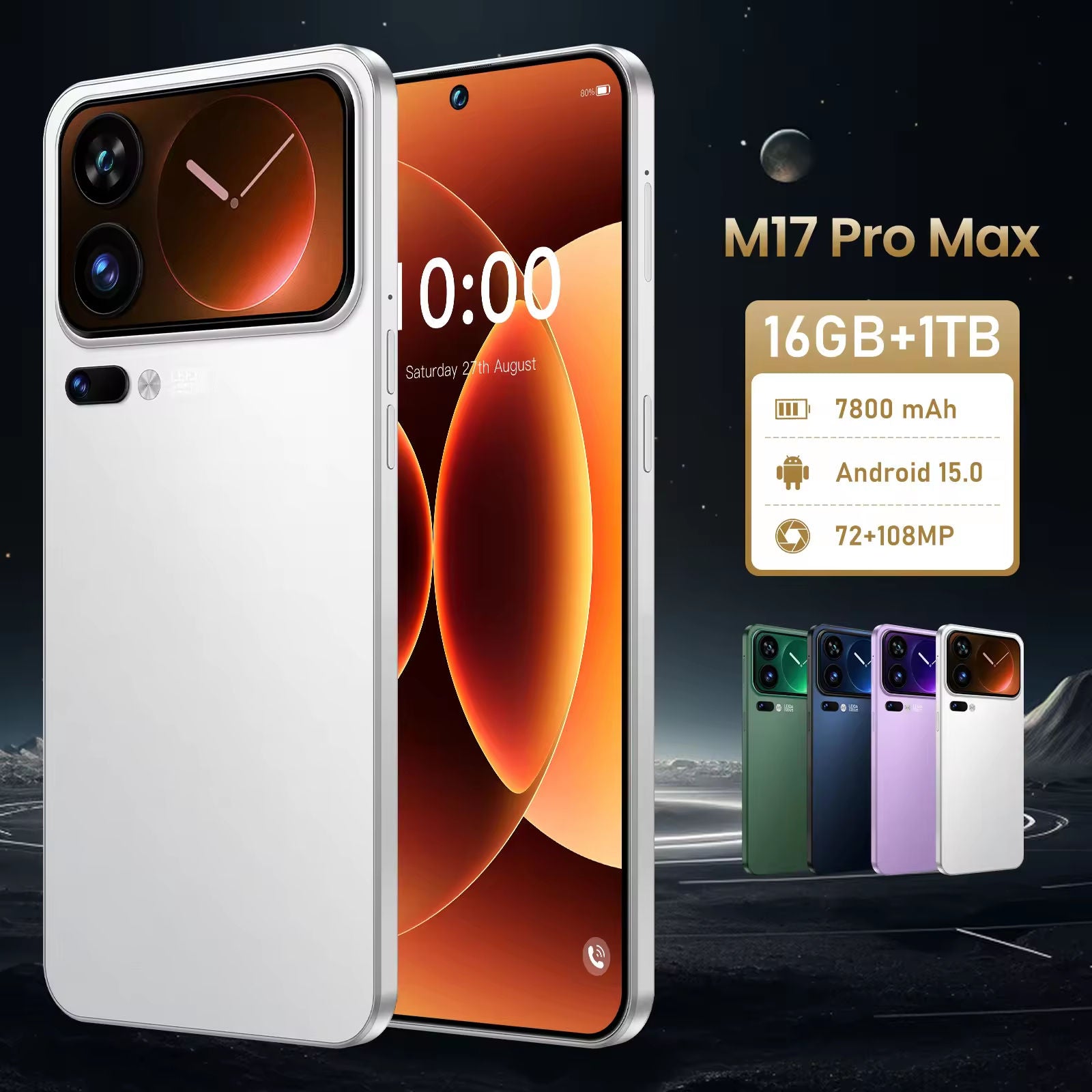 M17 Pro Max Android 15 16+1TB 108MP 3G 4G 5G Smartphone HDScreen Battery Long Life