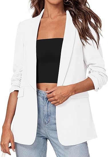 Women's 2026 Spring Blazers Business Casual Outfits Open Front Ruched 3/4 Sleeve Lightweight Work Suits Jacket
